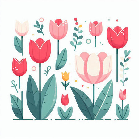 Vector set of spring flowers. Tulips, roses, tulips.のイラスト素材