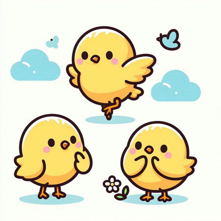 Vector illustration of cute little chicks on white background. Cute cartoon chickens.のイラスト素材