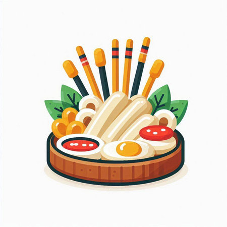 Korean food vector illustration. Sushi with chopsticks on white background.のイラスト素材
