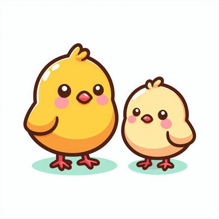 cute little chicken and chick on white background. vector illustration.のイラスト素材