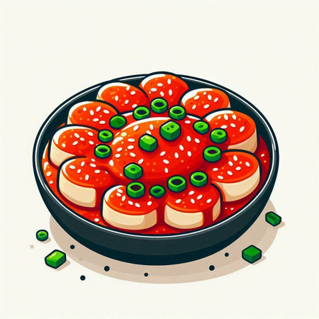 Illustration of japanese sushi with sesame seeds in a panのイラスト素材