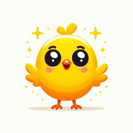 Cute yellow chicken isolated on white background. Vector cartoon illustration.のイラスト素材