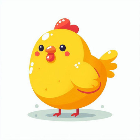 Cute yellow chicken isolated on white background. Cartoon vector illustration.のイラスト素材