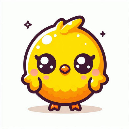 Cute little yellow chicken isolated on white background. Vector illustration.のイラスト素材