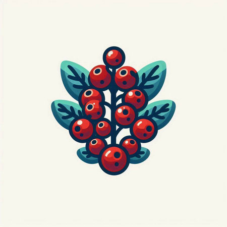 Christmas tree branch with red berries. Vector illustration in flat style.のイラスト素材