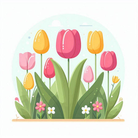 Tulip flowers in cartoon style. Vector illustration of spring flowers.のイラスト素材