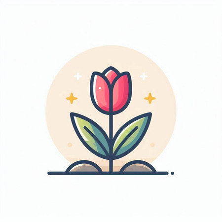 Tulip flower flat color icon. Vector illustration of blooming flower.のイラスト素材