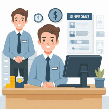 Businessman working in the office. Vector illustration in cartoon style.のイラスト素材