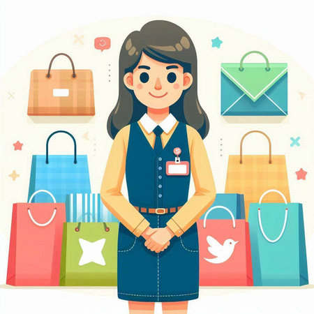 Illustration of a young woman with shopping bags. Vector illustration.のイラスト素材