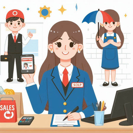 Illustration of a woman in a job interview with a job seekerのイラスト素材