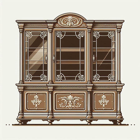 Antique wooden cupboard. Vector illustration in retro style. Front view.のイラスト素材