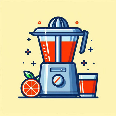 Vector illustration of juicer with juice and orange. Flat style.のイラスト素材
