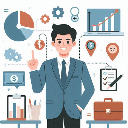 Businessman in a flat style. Business concept. Vector illustration.のイラスト素材