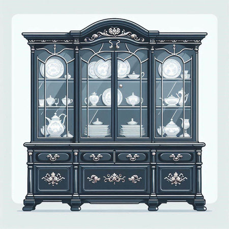 Cabinet with dishes. Vector illustration in a flat style.のイラスト素材