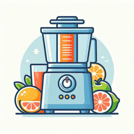 Vector illustration of electric juicer with fruits, flat design style.のイラスト素材