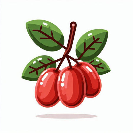 Cranberry fruit with leaves isolated on white background. Vector illustration.のイラスト素材