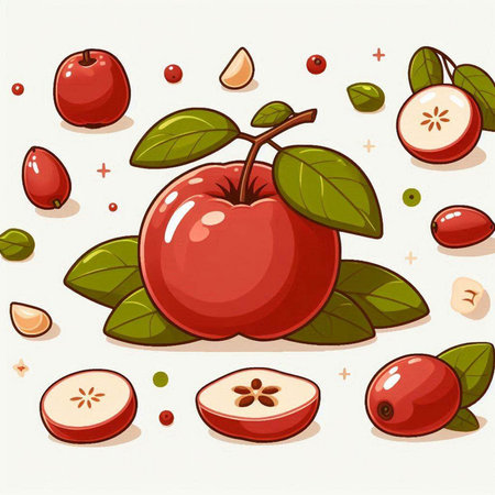 Cranberry and red apple. Vector illustration of healthy food.のイラスト素材