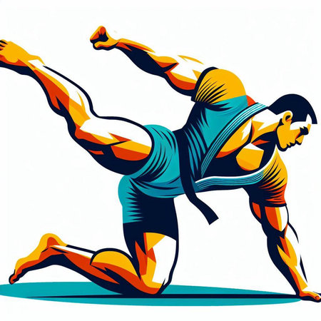 Athletic man running in a jump. Vector illustration.のイラスト素材