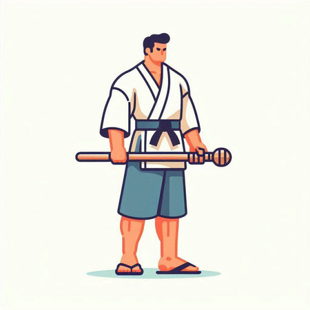 Taekwondo. Man in a kimono with a baton. Vector illustration.のイラスト素材