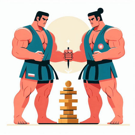 Fat man and a strong man. Vector illustration in cartoon style.のイラスト素材