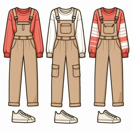 Set of overalls for work in the garden. Vector illustration.のイラスト素材