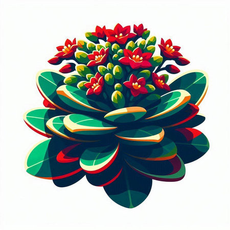 Succulent plant with red flowers isolated on white background. Vector illustration.のイラスト素材