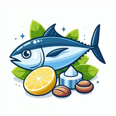 Tuna fish with lemon, herbs and spices. Vector illustration.のイラスト素材