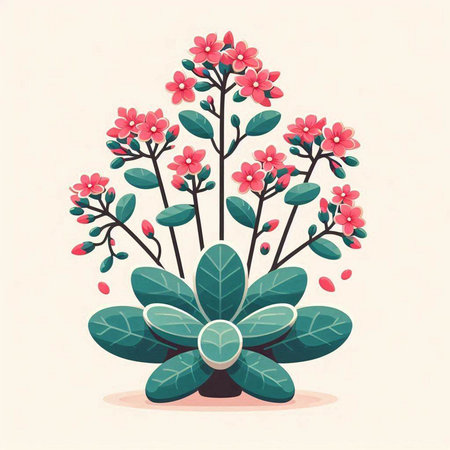 Flowering succulent plant with red flowers. Vector illustration.のイラスト素材