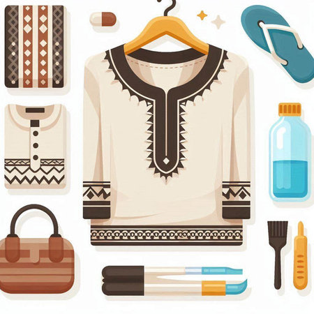 Illustration of a set of clothes and accessories on a white backgroundのイラスト素材