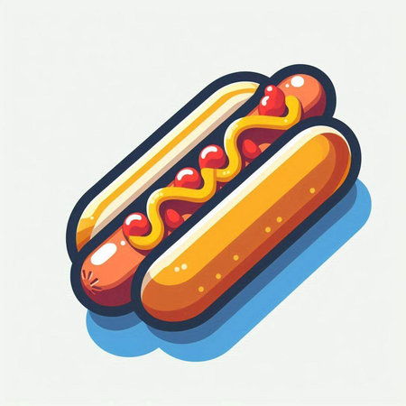 Hot dog with sausage and ketchup. Fast food. Vector illustration.のイラスト素材