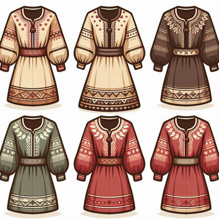 Set of ethnic clothes for women. Vector illustration isolated on white background.のイラスト素材