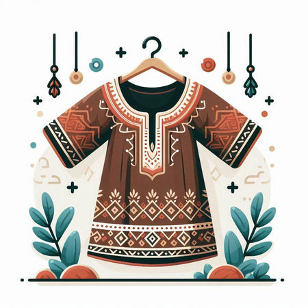 Hand drawn ethnic clothing. Vector illustration in a flat style on white background.のイラスト素材
