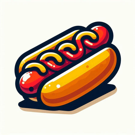 Hot dog with mustard and ketchup. Fast food vector illustration.のイラスト素材