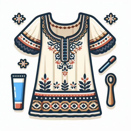 Ukrainian folk costume with embroidery. Vector illustration.のイラスト素材