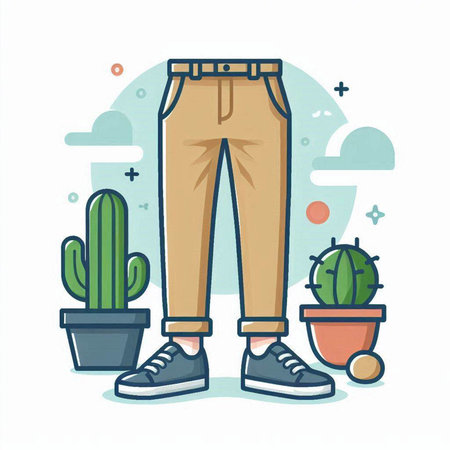 Men's pants and cactus. Vector illustration in flat style.のイラスト素材
