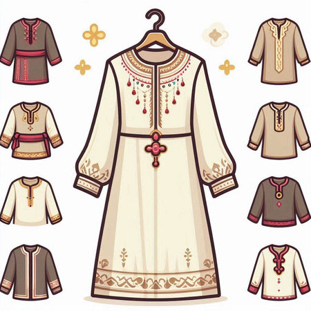 Illustration of a set of ethnic clothes - russian national clothesのイラスト素材