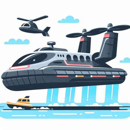 Helicopter on the water. Vector illustration in cartoon style.のイラスト素材