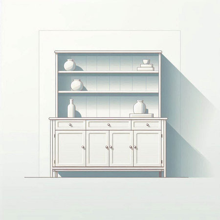 Illustration of a shelf with a cupboard and a vaseのイラスト素材