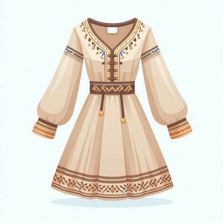 Vector illustration of a beautiful folk costume. Tribal embroidery.のイラスト素材