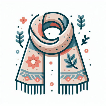 Vector hand drawn illustration of winter scarf. Isolated on white background.のイラスト素材