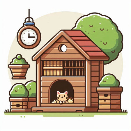 Cute cartoon dog house. Vector illustration in a flat style.のイラスト素材