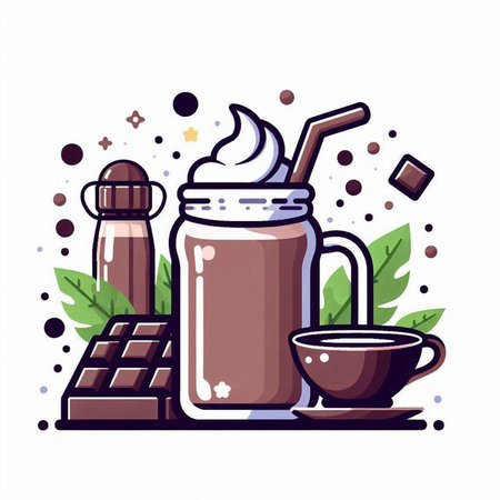 Coffee and chocolate bar. Vector illustration in flat style.のイラスト素材