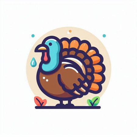 Vector illustration of a turkey in a flat style on a white background.のイラスト素材
