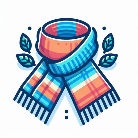 Knitted scarf. Vector illustration. Isolated on white background.のイラスト素材