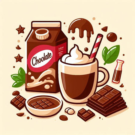 Coffee, chocolate and milk. Vector illustration in cartoon style.のイラスト素材