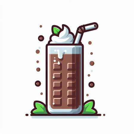 Iced chocolate drink with whipped cream and mint leaves. Vector illustration.のイラスト素材
