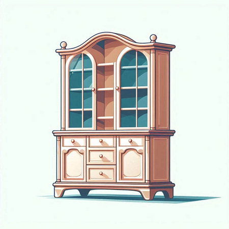 Illustration of a wooden cupboard with drawers and a mirrorのイラスト素材