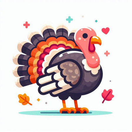 Thanksgiving Day Turkey Bird Cartoon Character Flat Design Vector Illustration.のイラスト素材