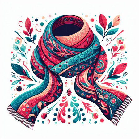 Vector illustration of a scarf with ornaments in ethnic style.のイラスト素材