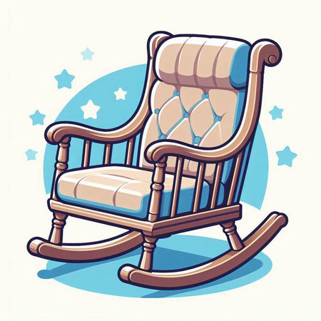 Illustration of a rocking chair on a blue background with stars.のイラスト素材